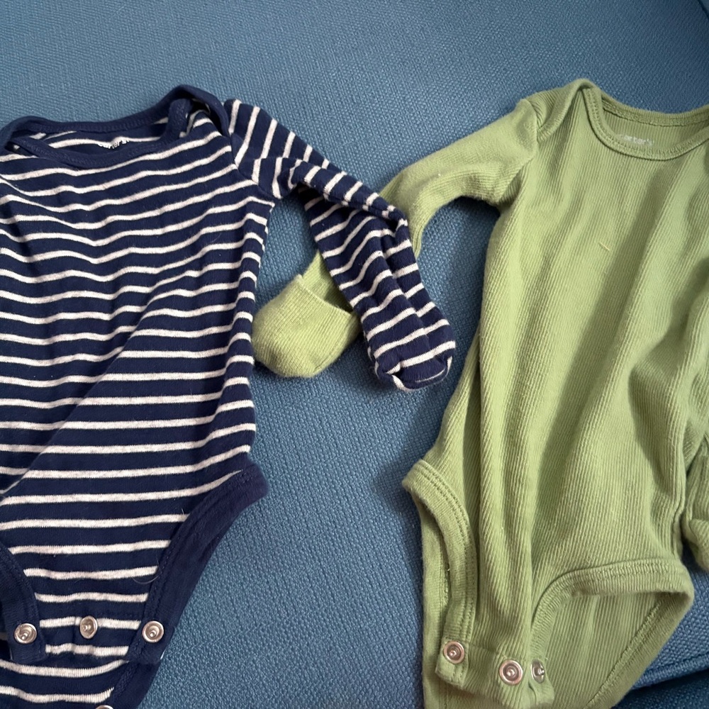 Carter's Navy Striped and Green Bodysuits